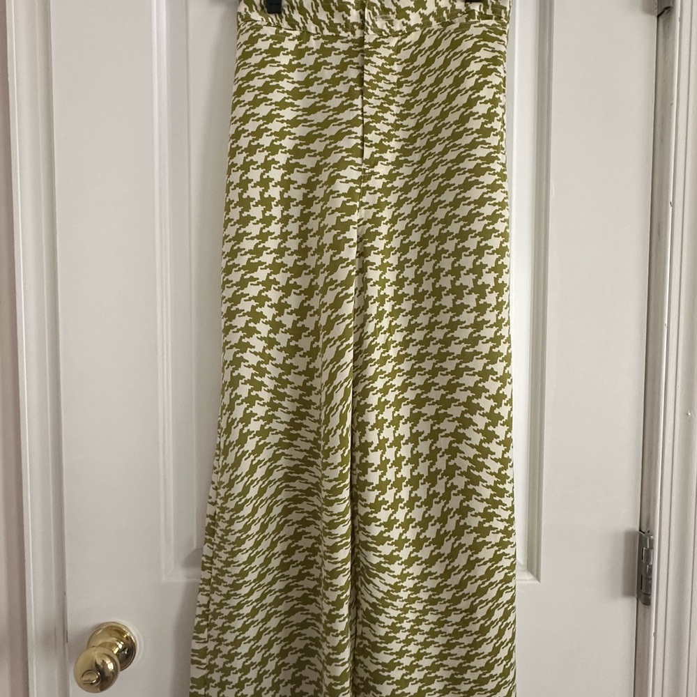 Urban Outfitters Green and White High Waisted, Wide Leg Pants